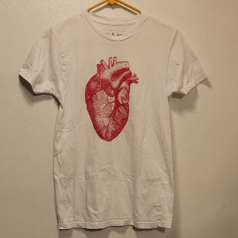 White T-Shirt with Red Anatomical Heart Graphic
